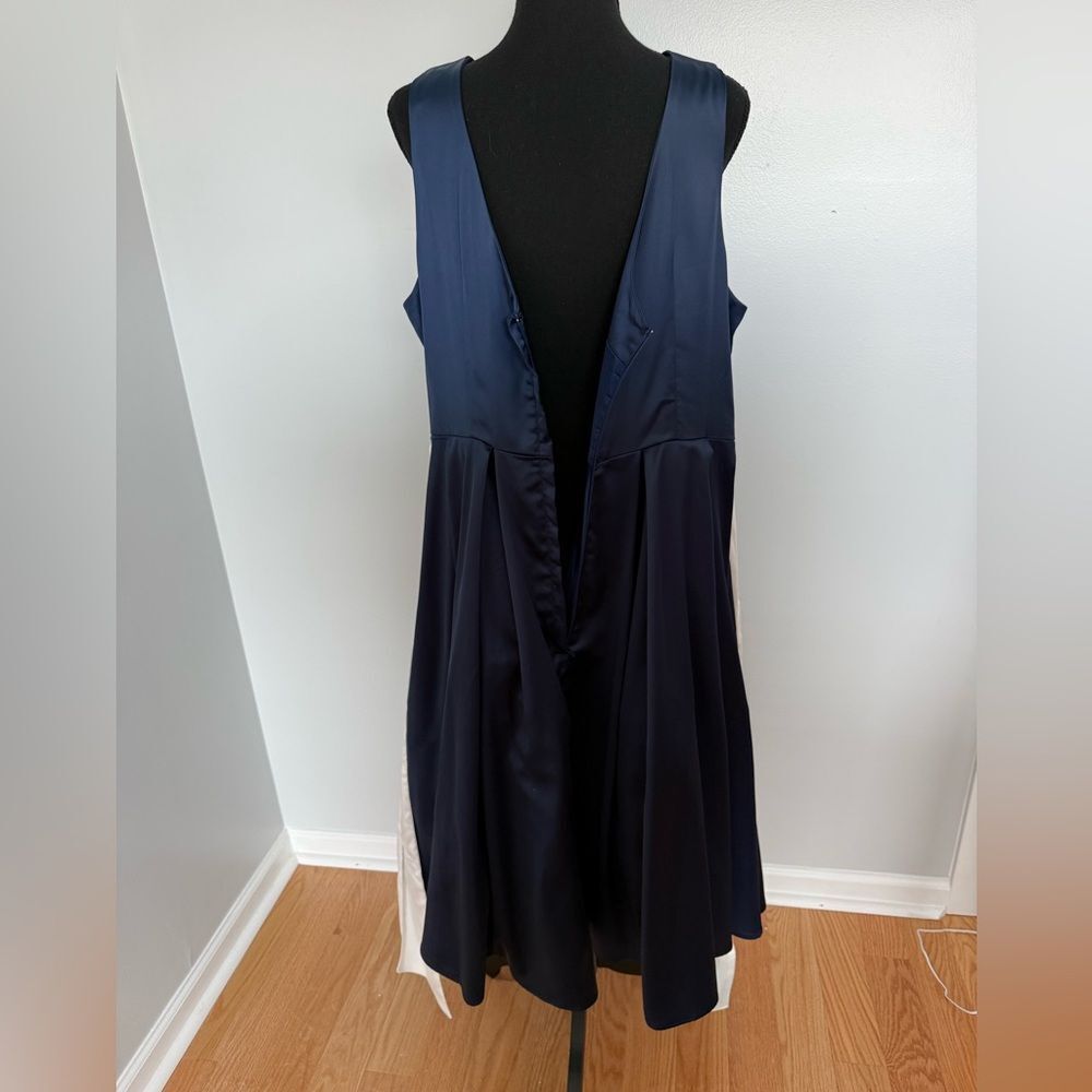 Collectif Navy Satin Formal Dress with White Belt - Picture 3 of 12
